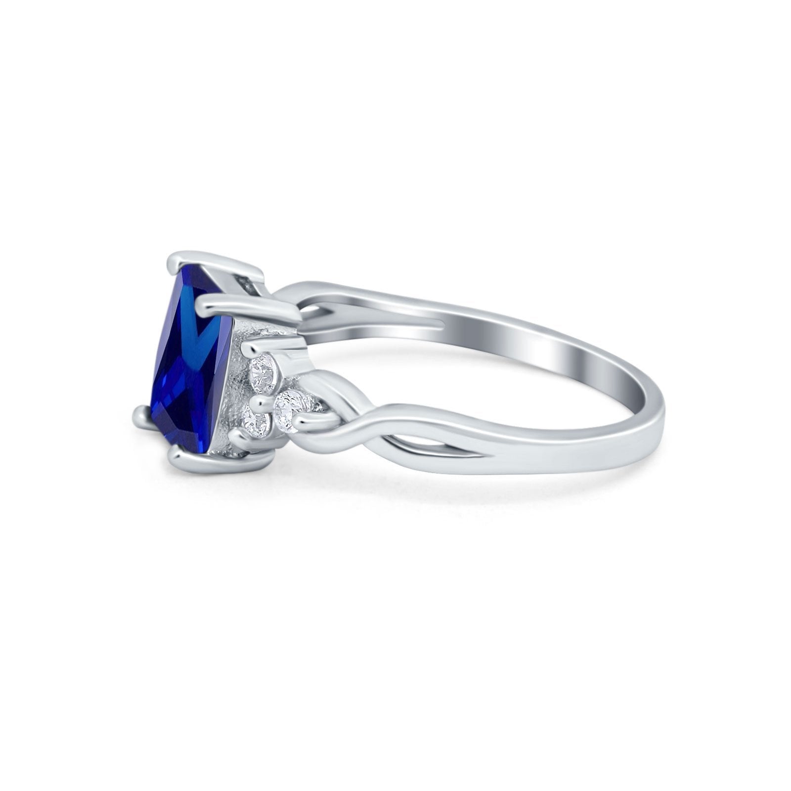 Emerald Cut Wedding Bridal Ring Simulated Blue Sapphire CZ 925 Sterling Silver