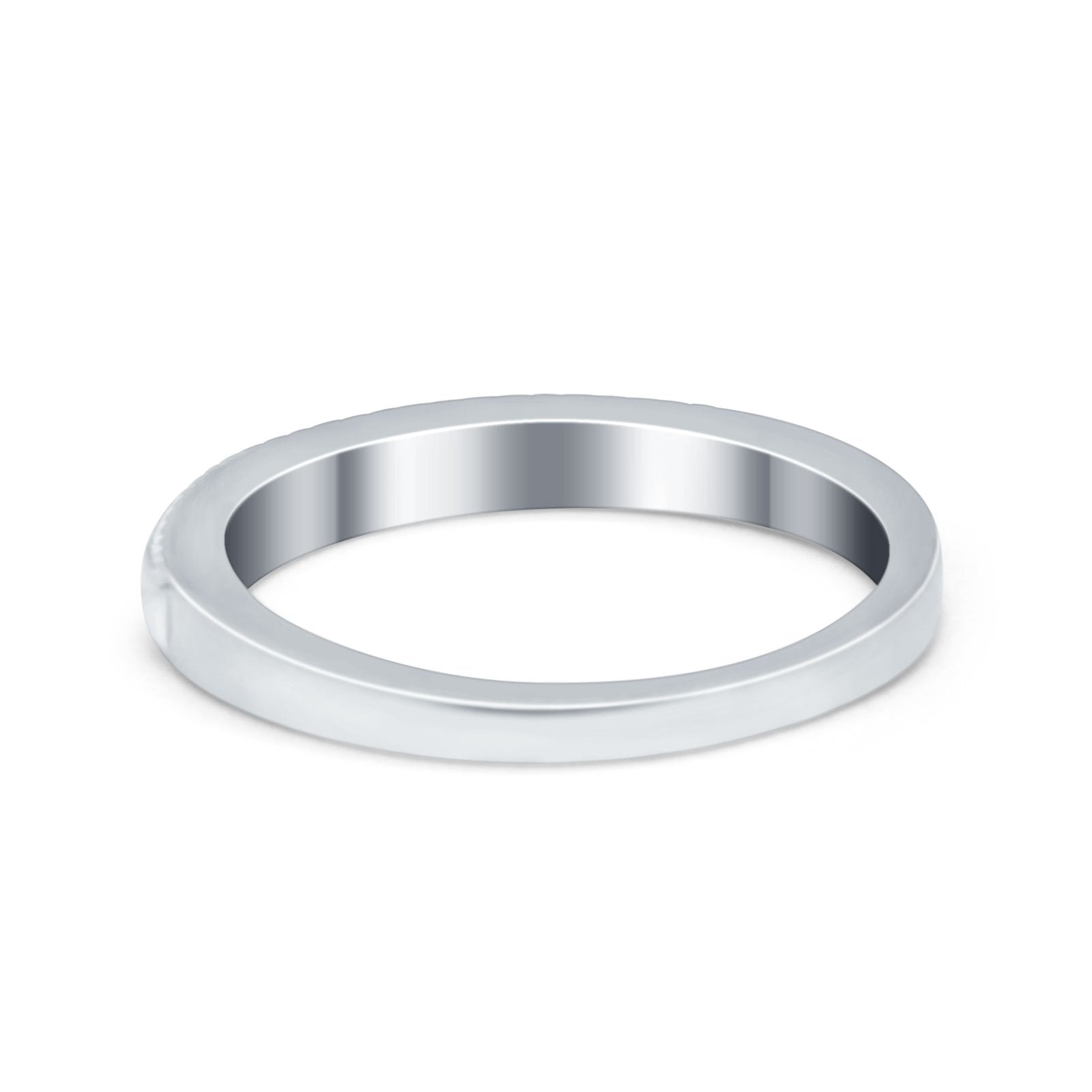 Wedding Band Rings Stackable Eternity Lab Created Blue Opal Round 925 Sterling Silver