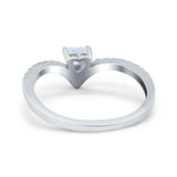 Chevron Midi V Ring Heart Lab Created White Opal 925 Sterling Silver