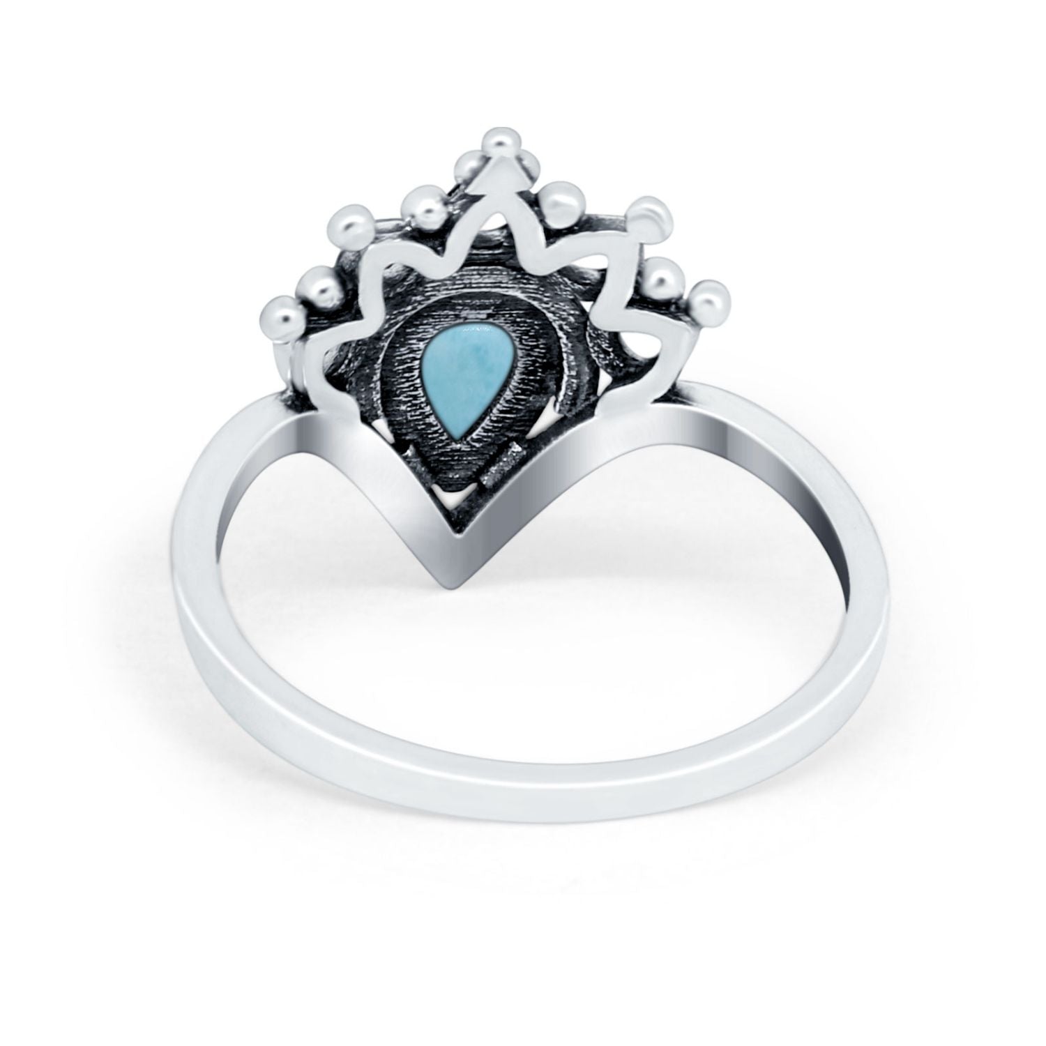 Chevron Midi Thumb Ring Band Pear Round Simulated Larimar CZ 925 Sterling Silver