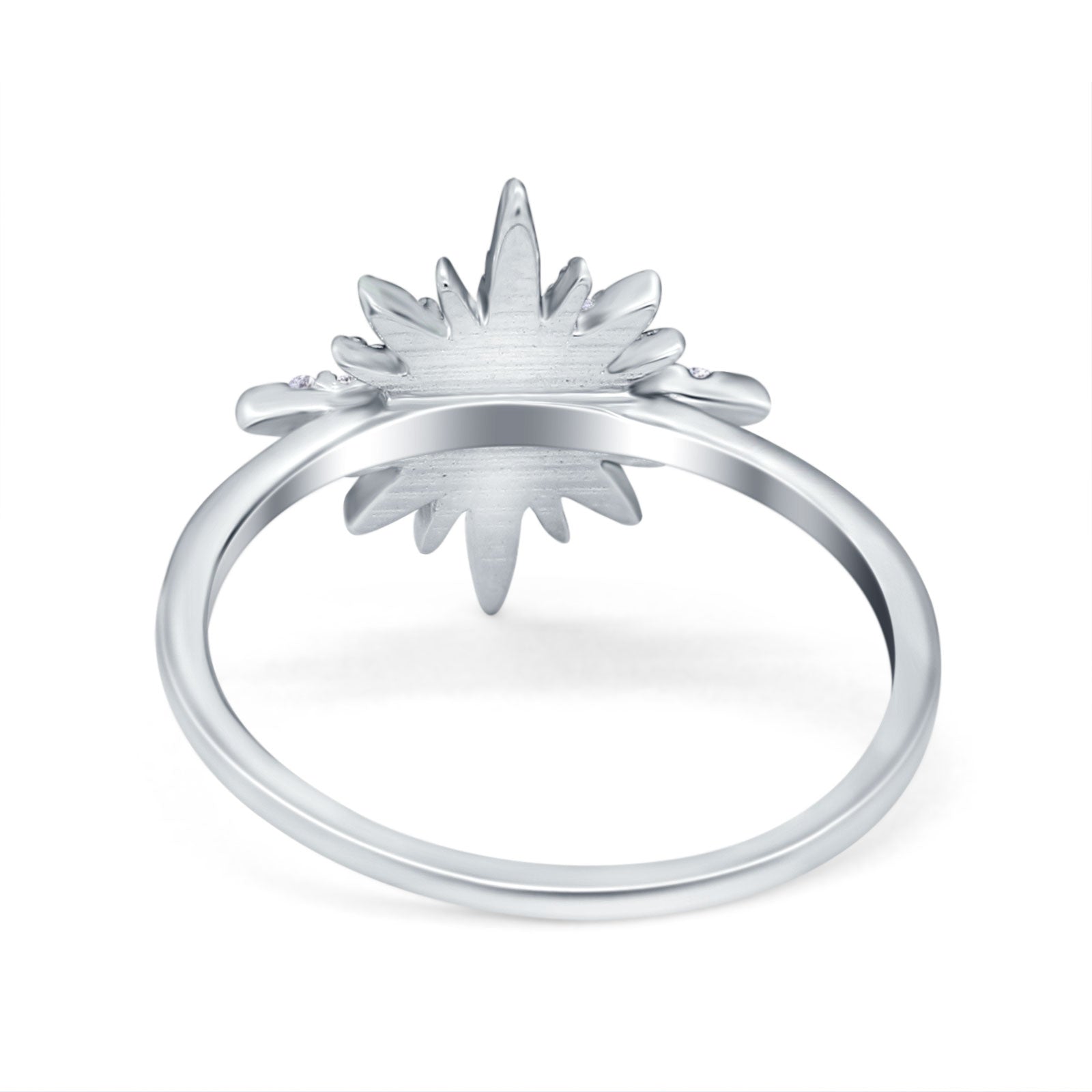 14K White Gold Cluster Starburst Ring Round Bridal Simulated CZ Wedding Engagement Ring Size-7