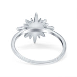14K White Gold Cluster Starburst Ring Round Bridal Simulated CZ Wedding Engagement Ring Size-7