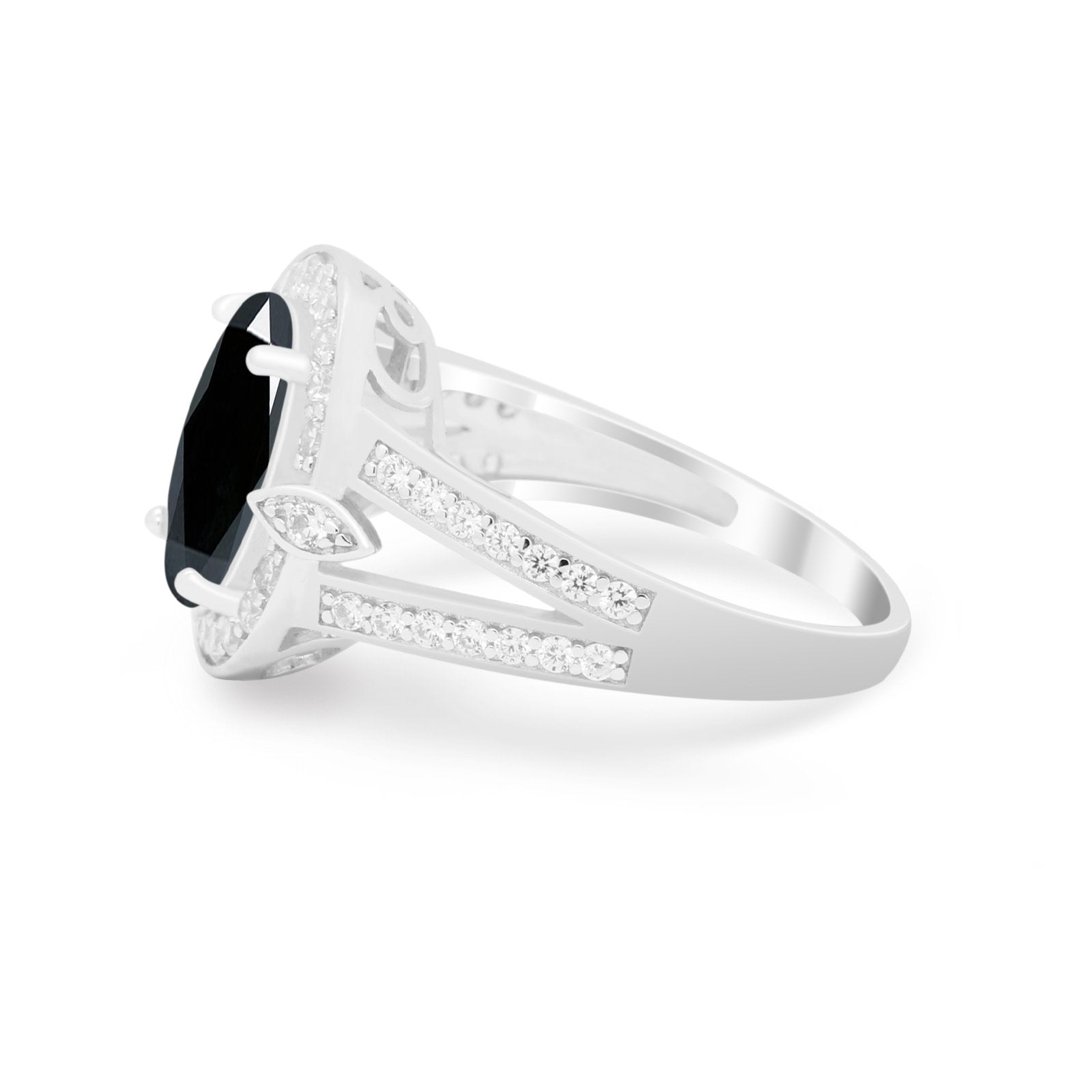 Art Deco Split Shank Engagement Bridal Ring Simulated Black CZ 925 Sterling Silver