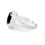 Art Deco Split Shank Engagement Bridal Ring Simulated Black CZ 925 Sterling Silver