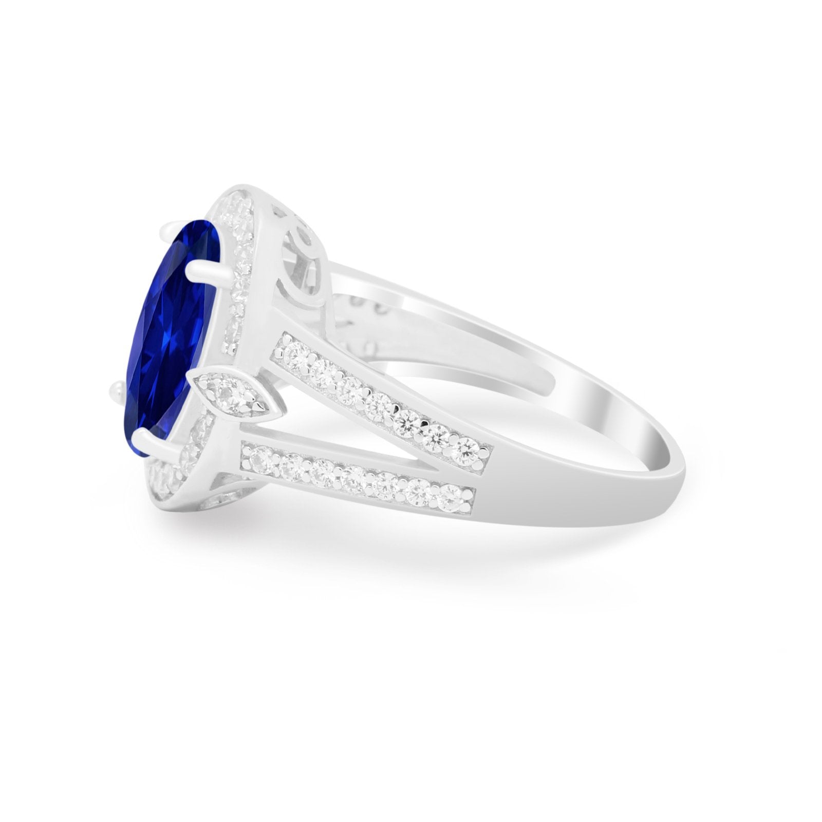 Art Deco Split Shank Engagement Bridal Ring Simulated Blue Sapphire CZ 925 Sterling Silver
