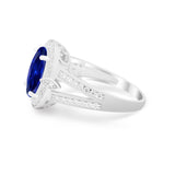 Art Deco Split Shank Engagement Bridal Ring Simulated Blue Sapphire CZ 925 Sterling Silver