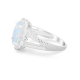 Art Deco Split Shank Engagement Bridal Ring Lab Created White Opal 925 Sterling Silver