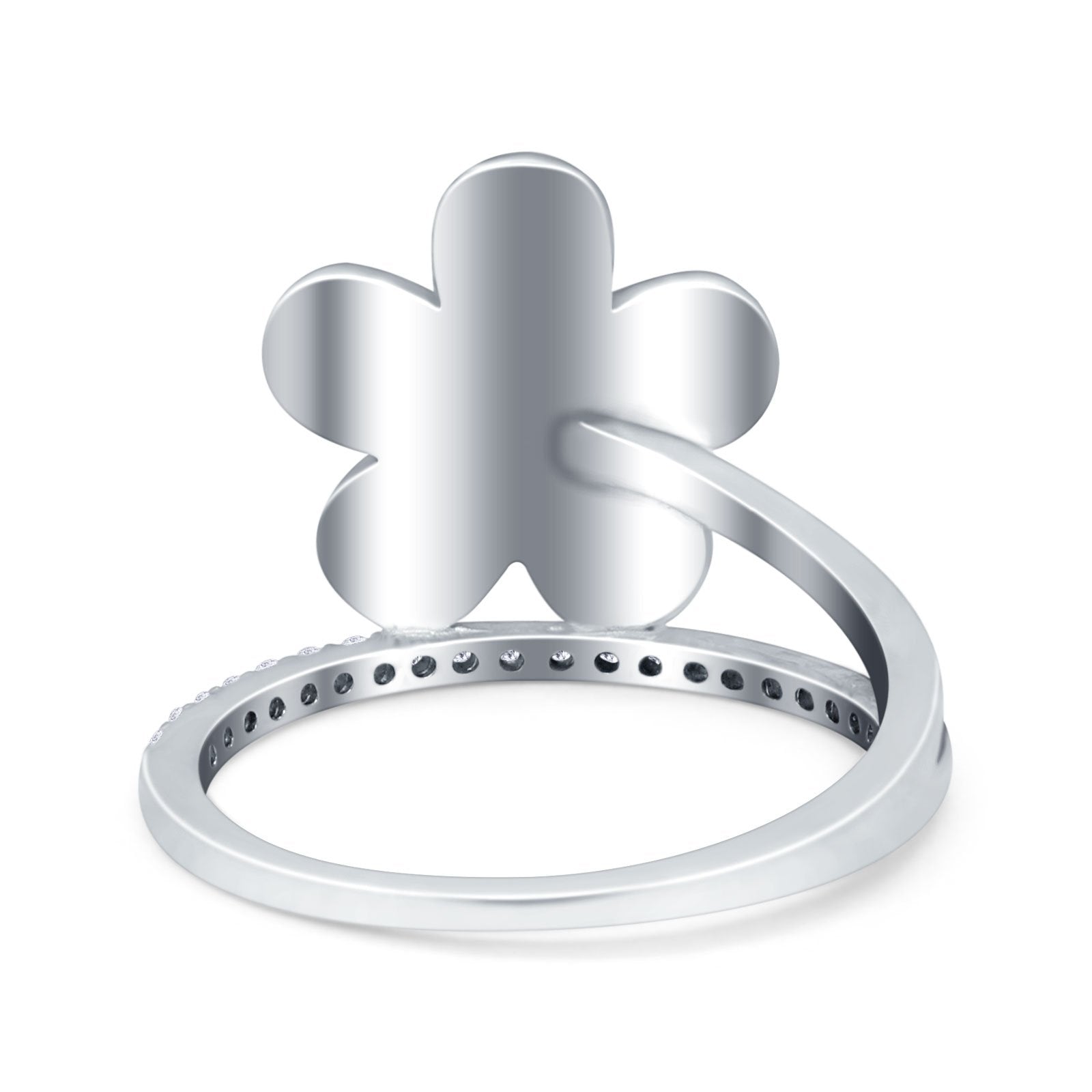 Plumeria Flower Ring Lab Created White Opal 925 Sterling Silver