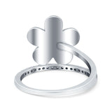 Plumeria Flower Ring Lab Created White Opal 925 Sterling Silver