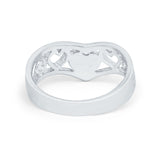 Created White Opal Heart Filigree Chevron Midi Thumb V Ring 925 Sterling Silver