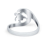 Summer Turtle Wave Ring Band Lab Created White Opal Round 925 Sterling Silver