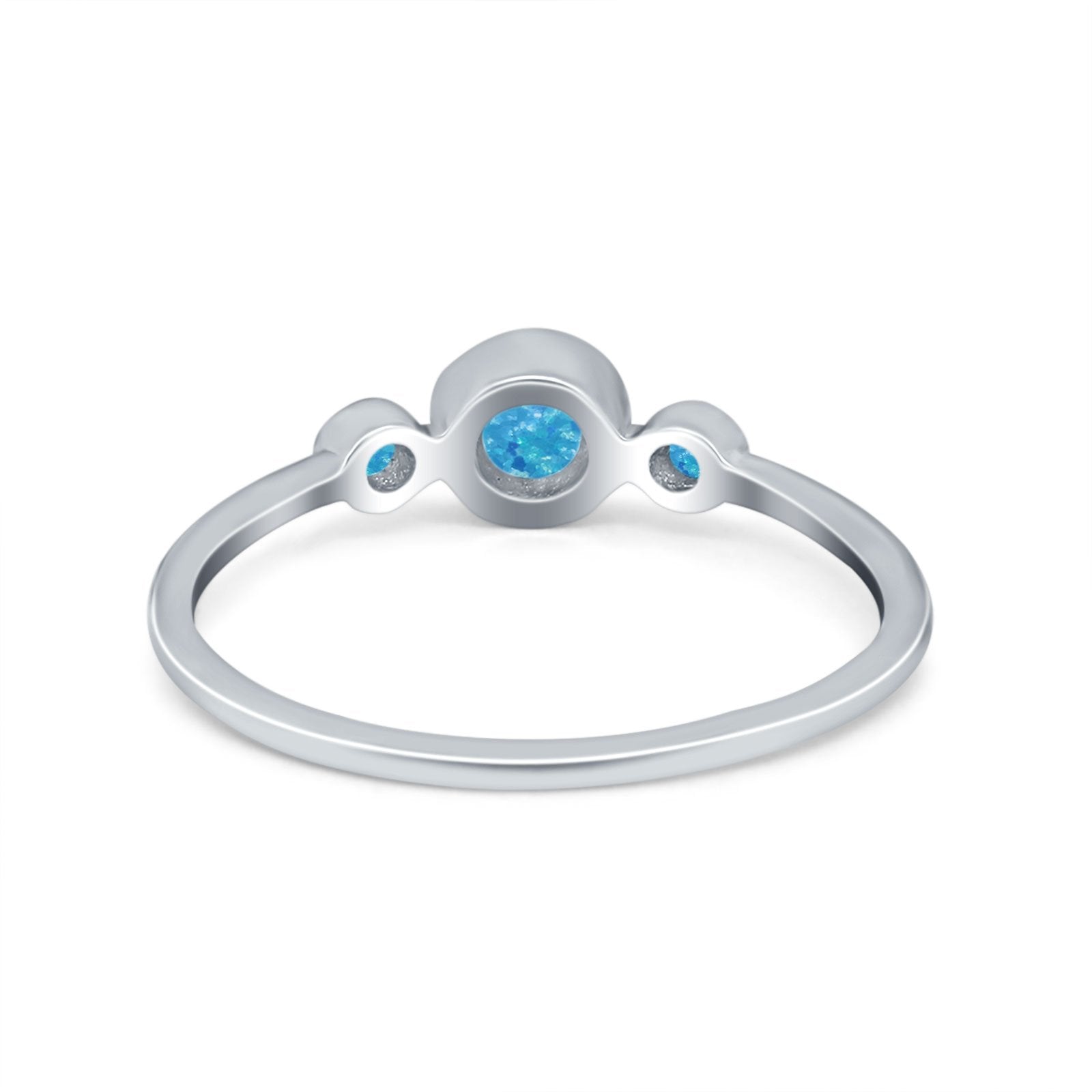 Fashion Style Band Ring Round Lab Created Blue Opal 925 Sterling Silver