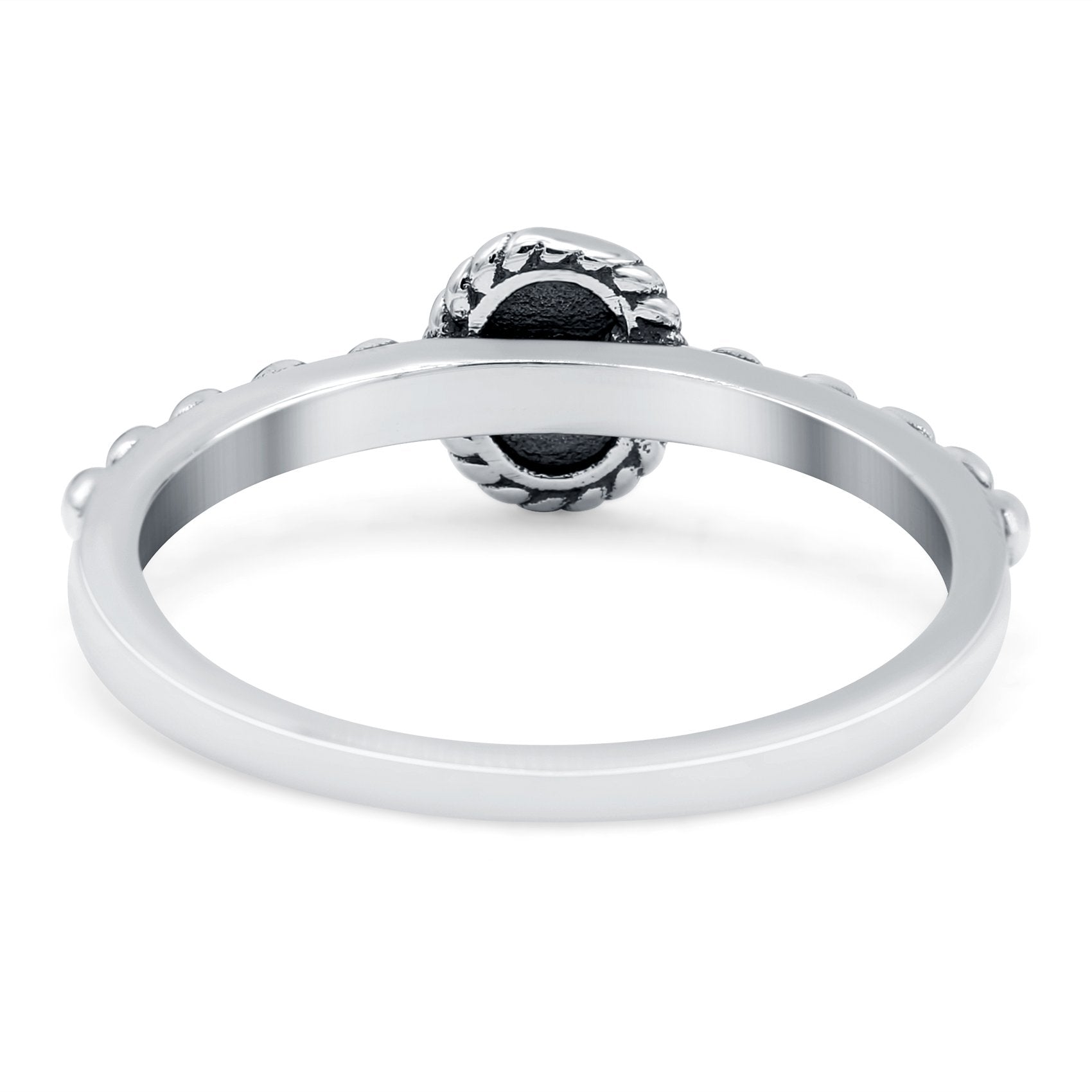 Oval Shape Ring Band Lab Created White Opal 925 Sterling Silver (7mm)
