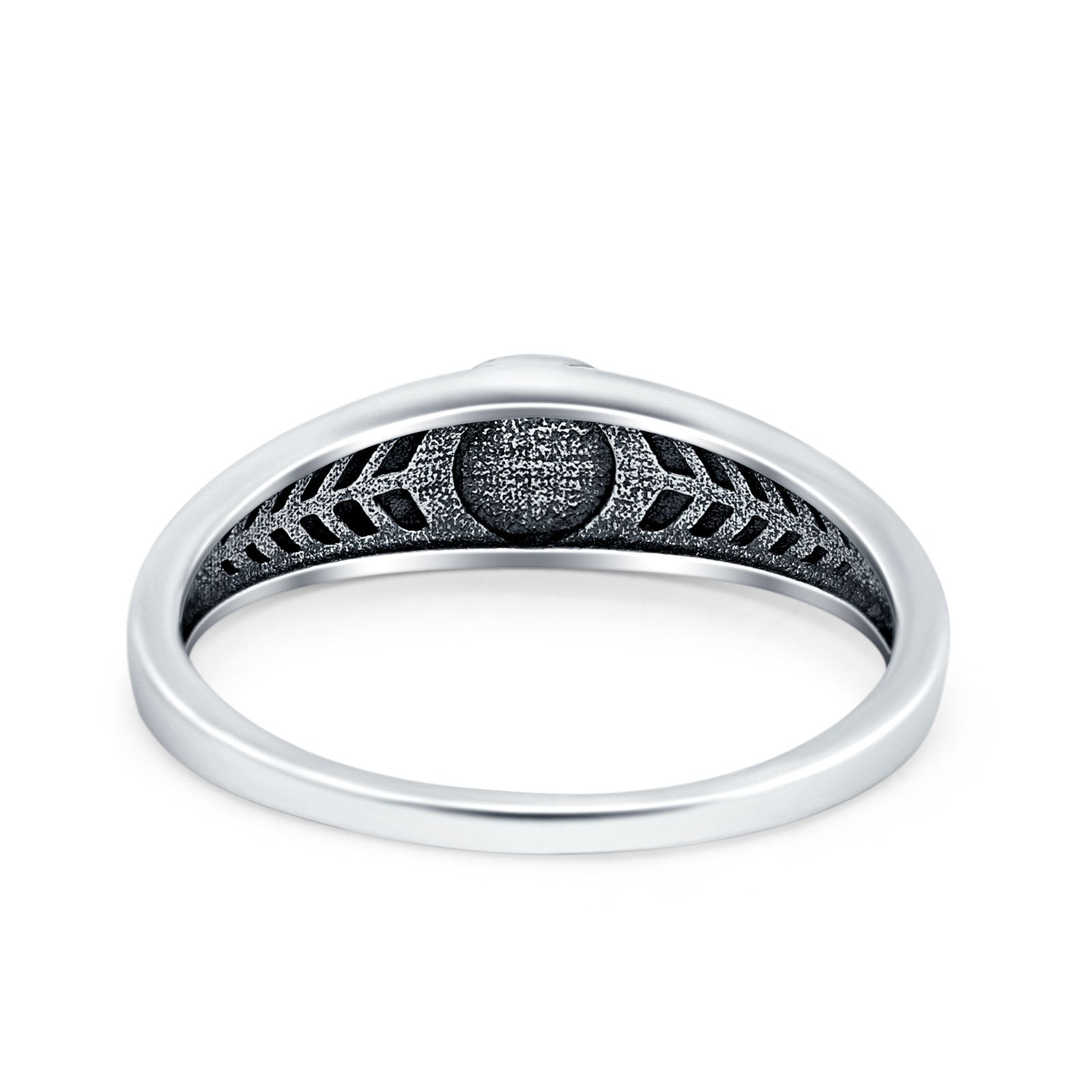 Oxidize Petite Dainty Ring Round Lab Created Blue Opal 925 Sterling Silver
