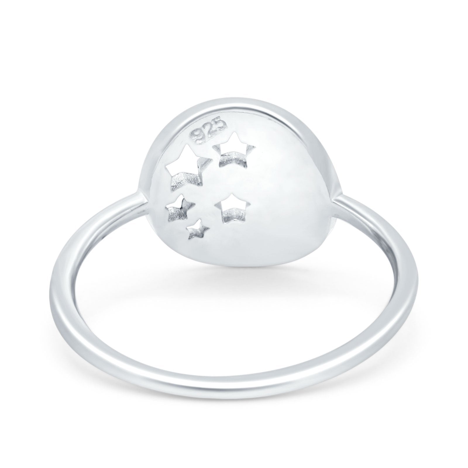 Moon and Stars Ring Band Lab Created Blue Opal 925 Sterling Silver (12mm)