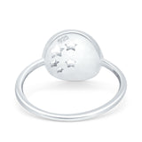 Moon and Stars Ring Band Lab Created Blue Opal 925 Sterling Silver (12mm)