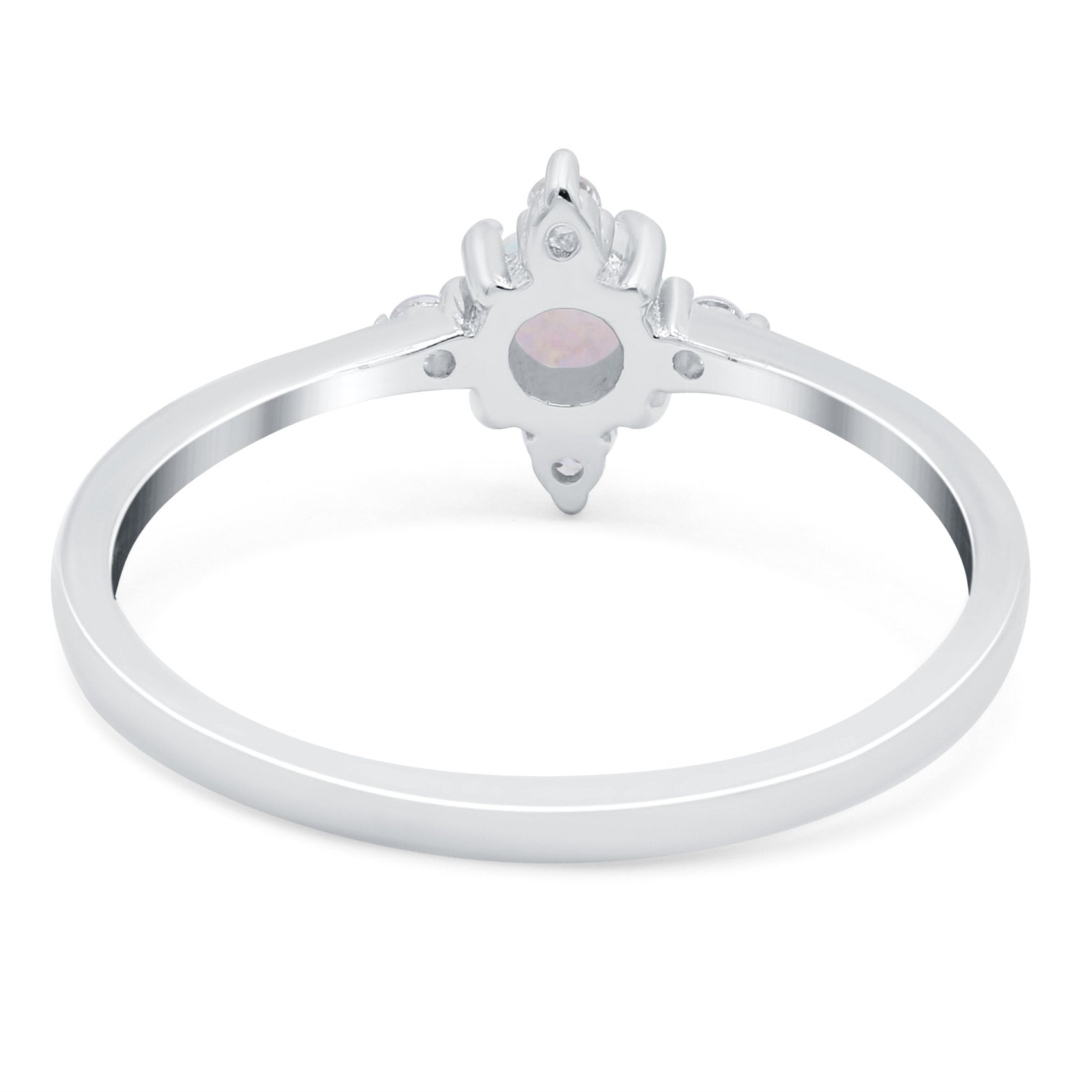 Lab Created White Opal Wedding Ring Round Simulated CZ 925 Sterling Silver (8mm)