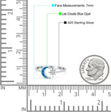 Moon & Star Ring Lab Created Blue Opal Simulated Cubic Zirconia 925 Sterling Silver