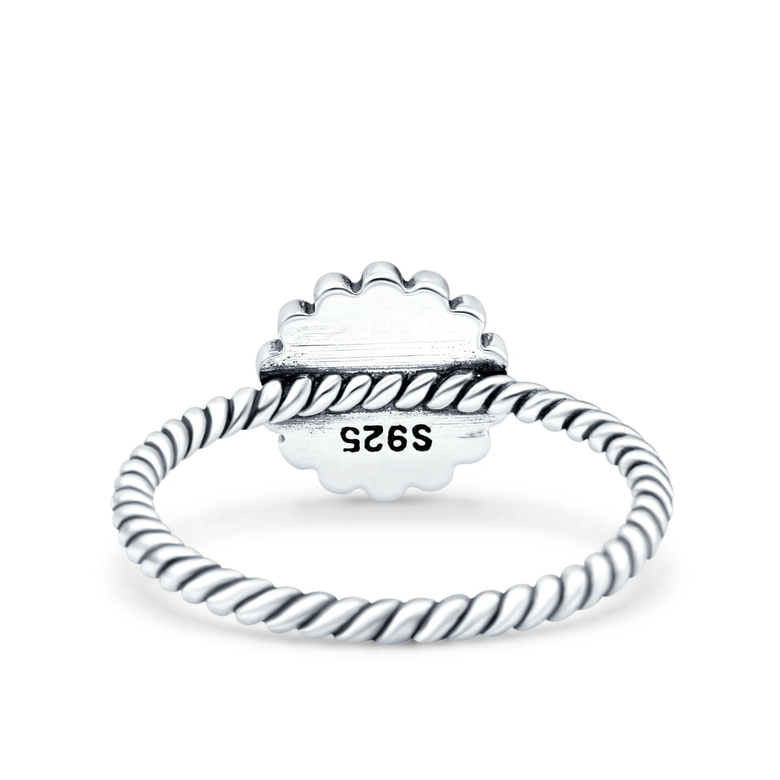 Petite Dainty Rope Vintage Style Lab Opal Ring Solid Oval Oxidized Lab Created Blue Opal 925 Sterling Silver