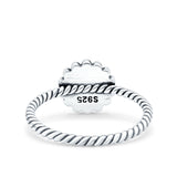 Petite Dainty Rope Vintage Style Lab Opal Ring Solid Oval Oxidized Lab Created Blue Opal 925 Sterling Silver