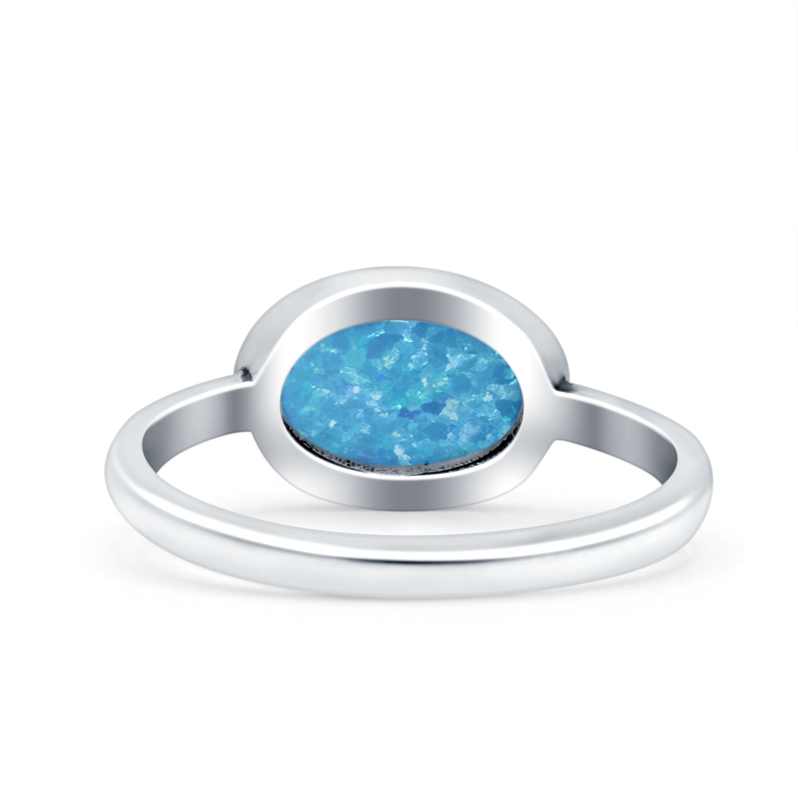 Petite Dainty Oval Lab Created Blue Opal Promise Ring Band Rhodium Plated Braided 925 Sterling Silver