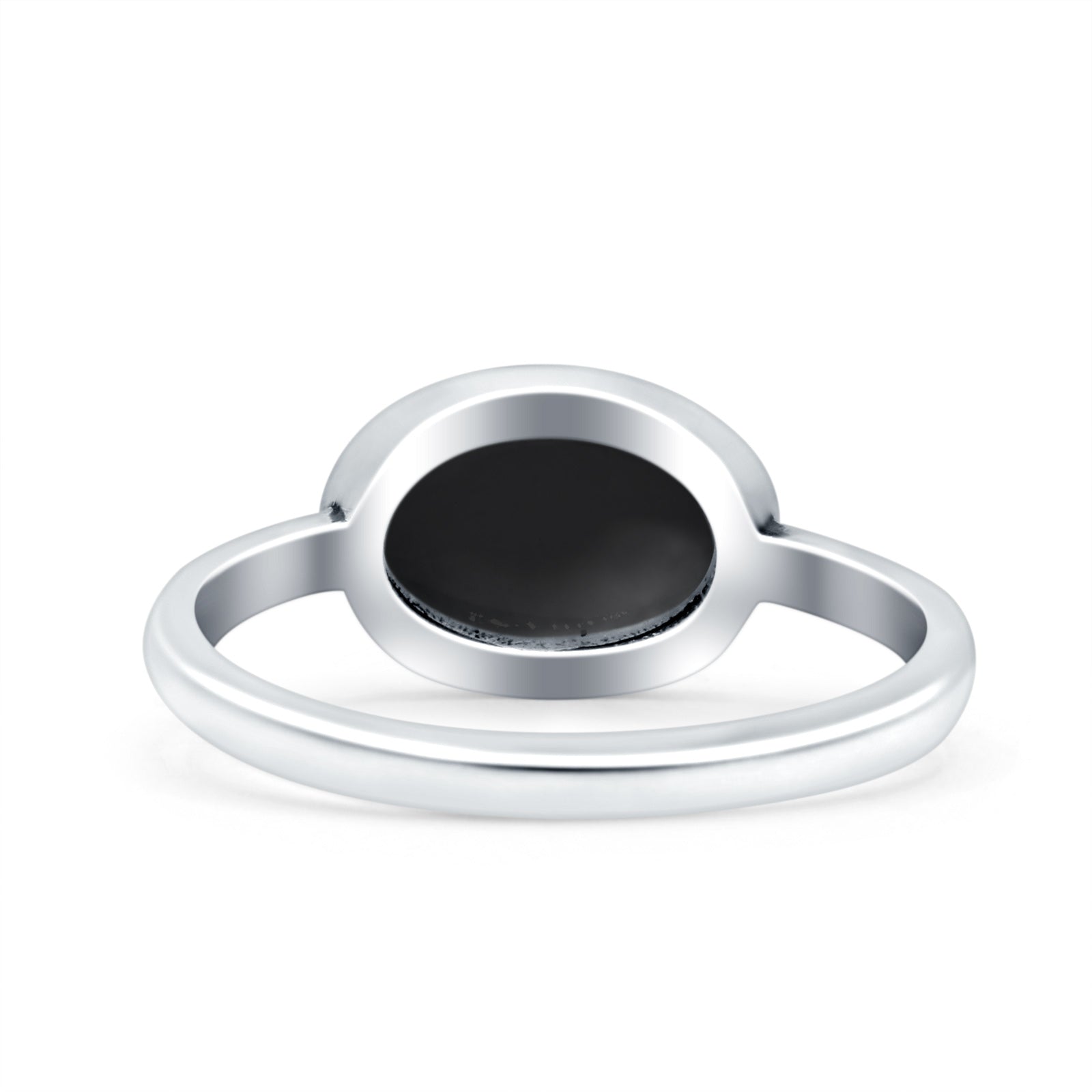 Petite Dainty Oval Simulated Black Onyx Promise Ring Band Rhodium Plated Braided 925 Sterling Silver