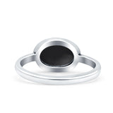 Petite Dainty Oval Simulated Black Onyx Promise Ring Band Rhodium Plated Braided 925 Sterling Silver