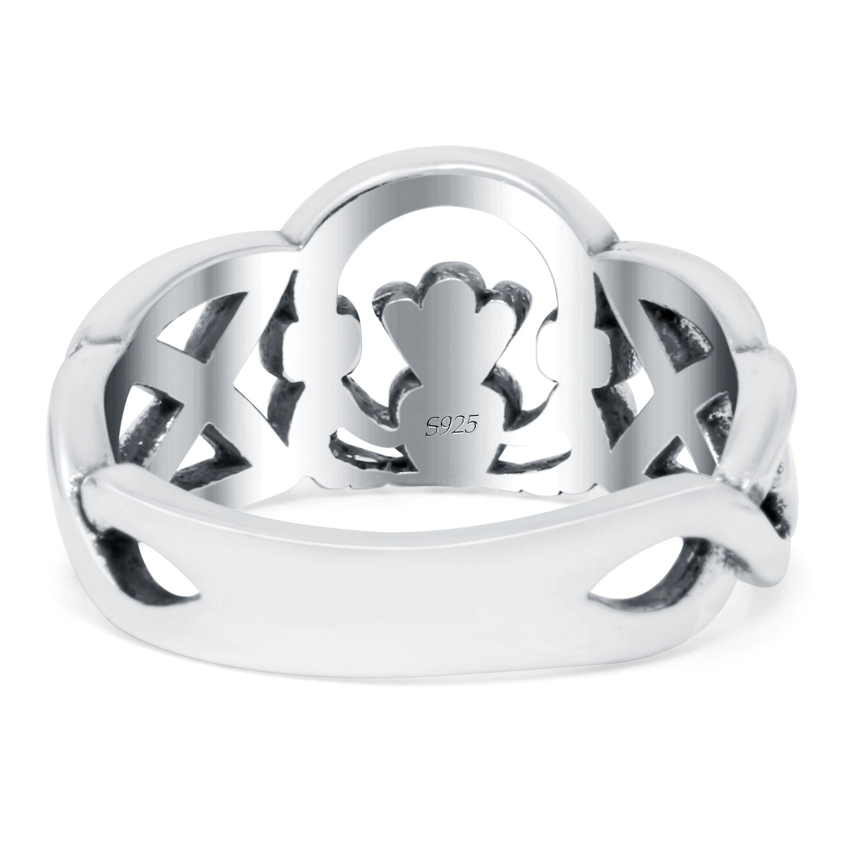 Celtic Claddagh Band Oxidized Solid 925 Sterling Silver Thumb Ring (10mm)