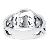 Celtic Claddagh Band Oxidized Solid 925 Sterling Silver Thumb Ring (10mm)