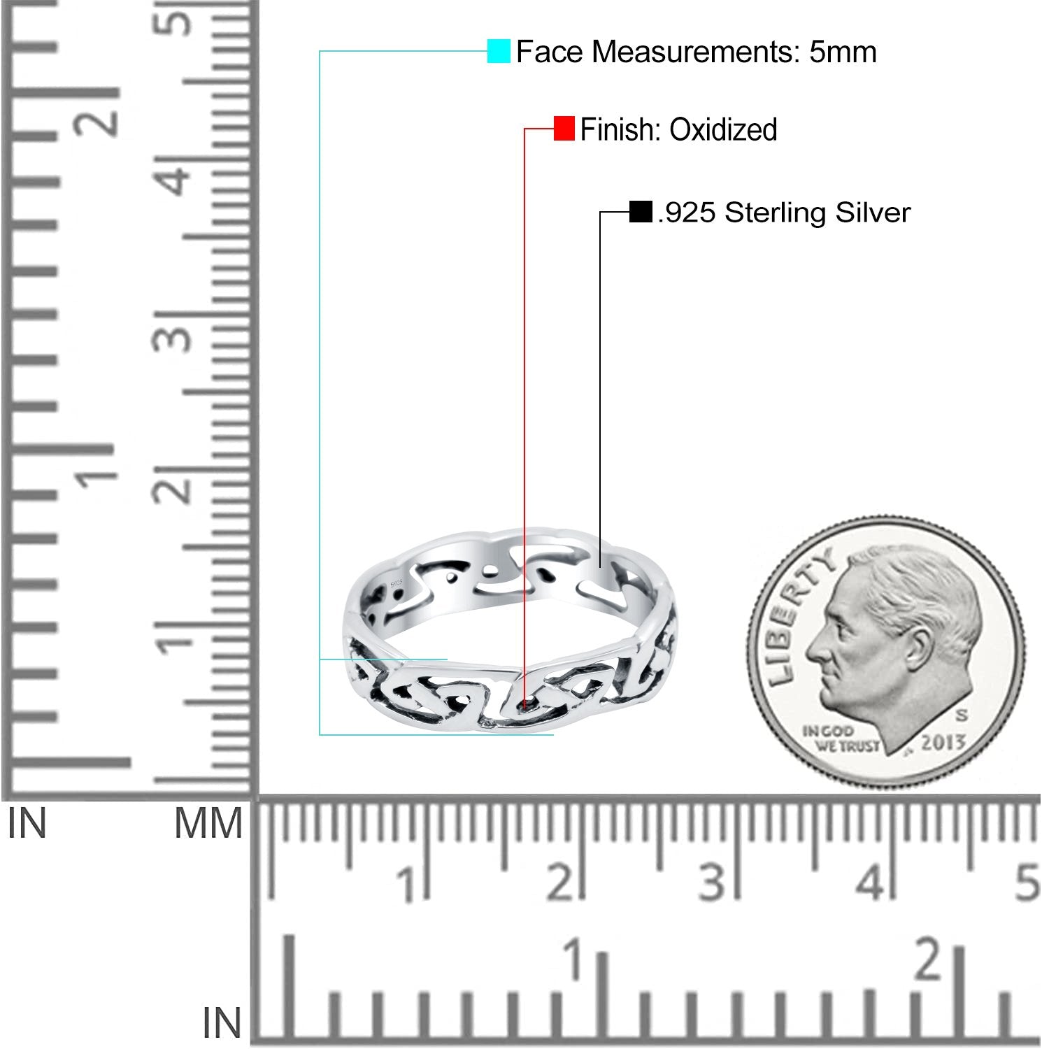 Celtic Ring Oxidized Band Solid 925 Sterling Silver (5mm)