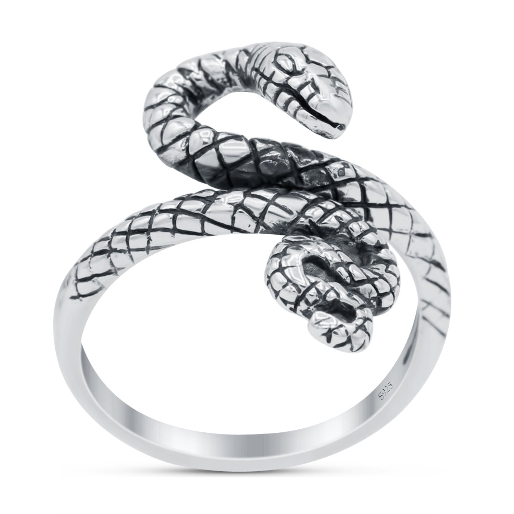 Snake Oxidized Band Solid 925 Sterling Silver Thumb Ring (17mm)
