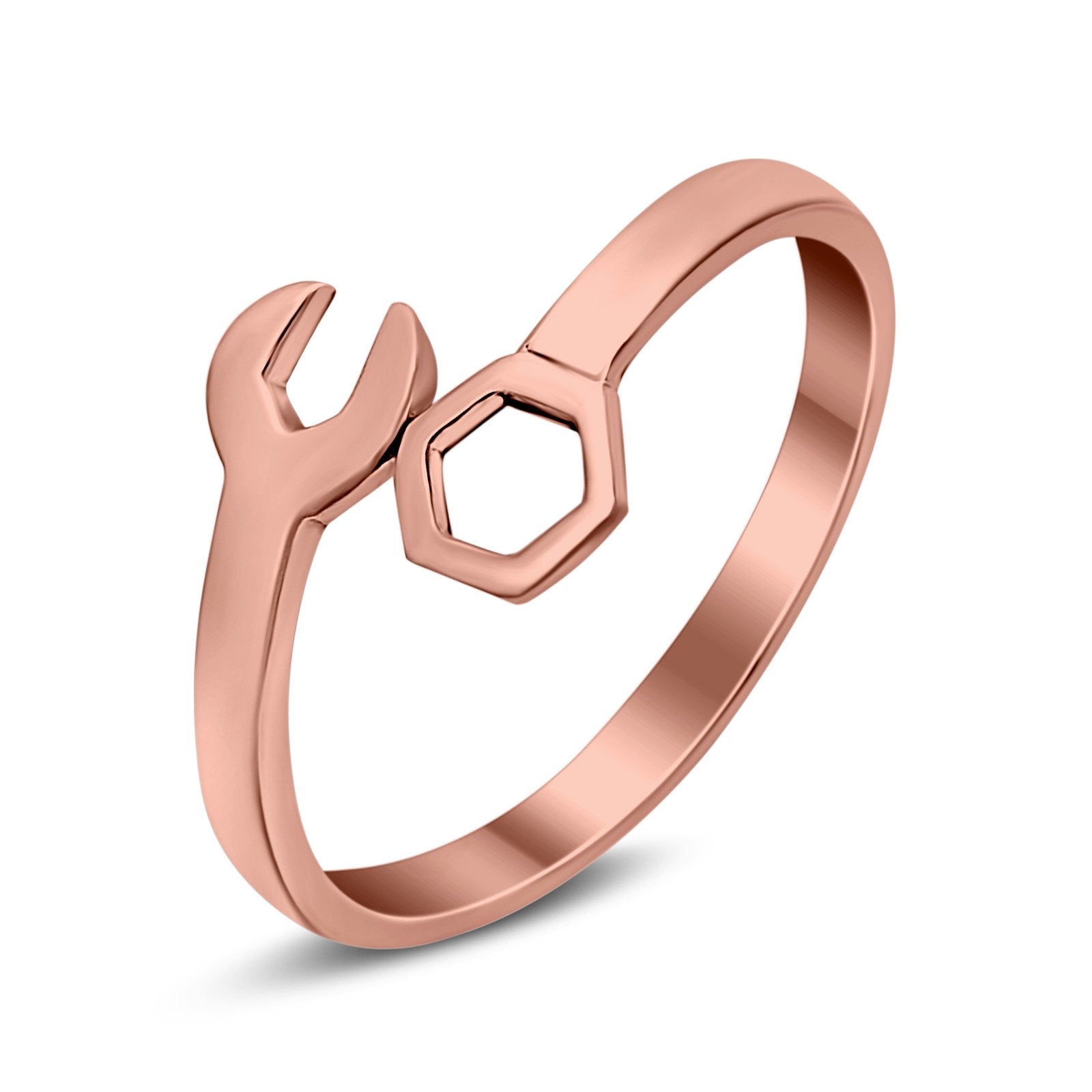 Mechanical Wrench Band Rose Tone, Plain Ring 925 Sterling Silver