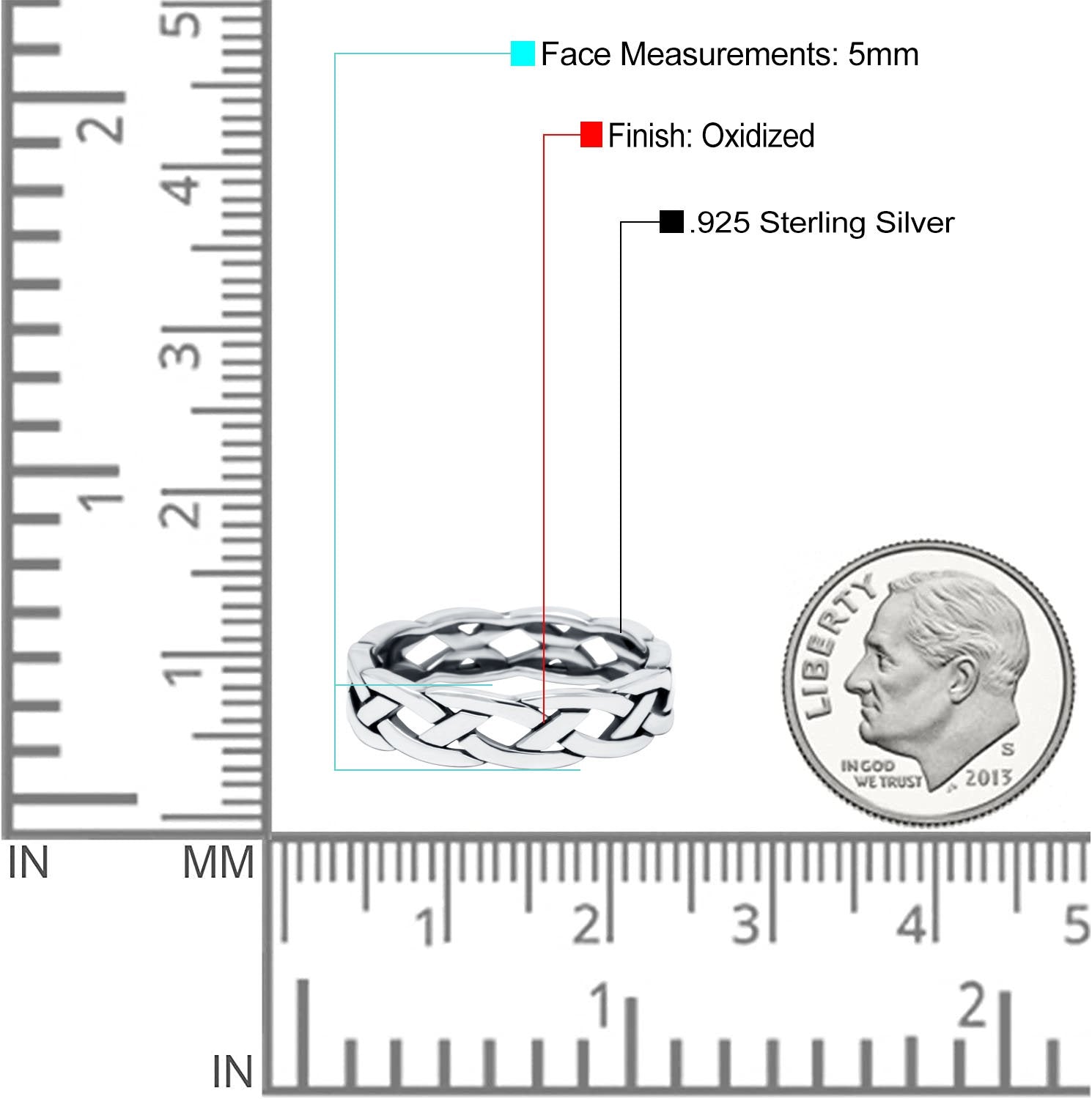 Braid Ring Oxidized Band Solid 925 Sterling Silver (5mm)