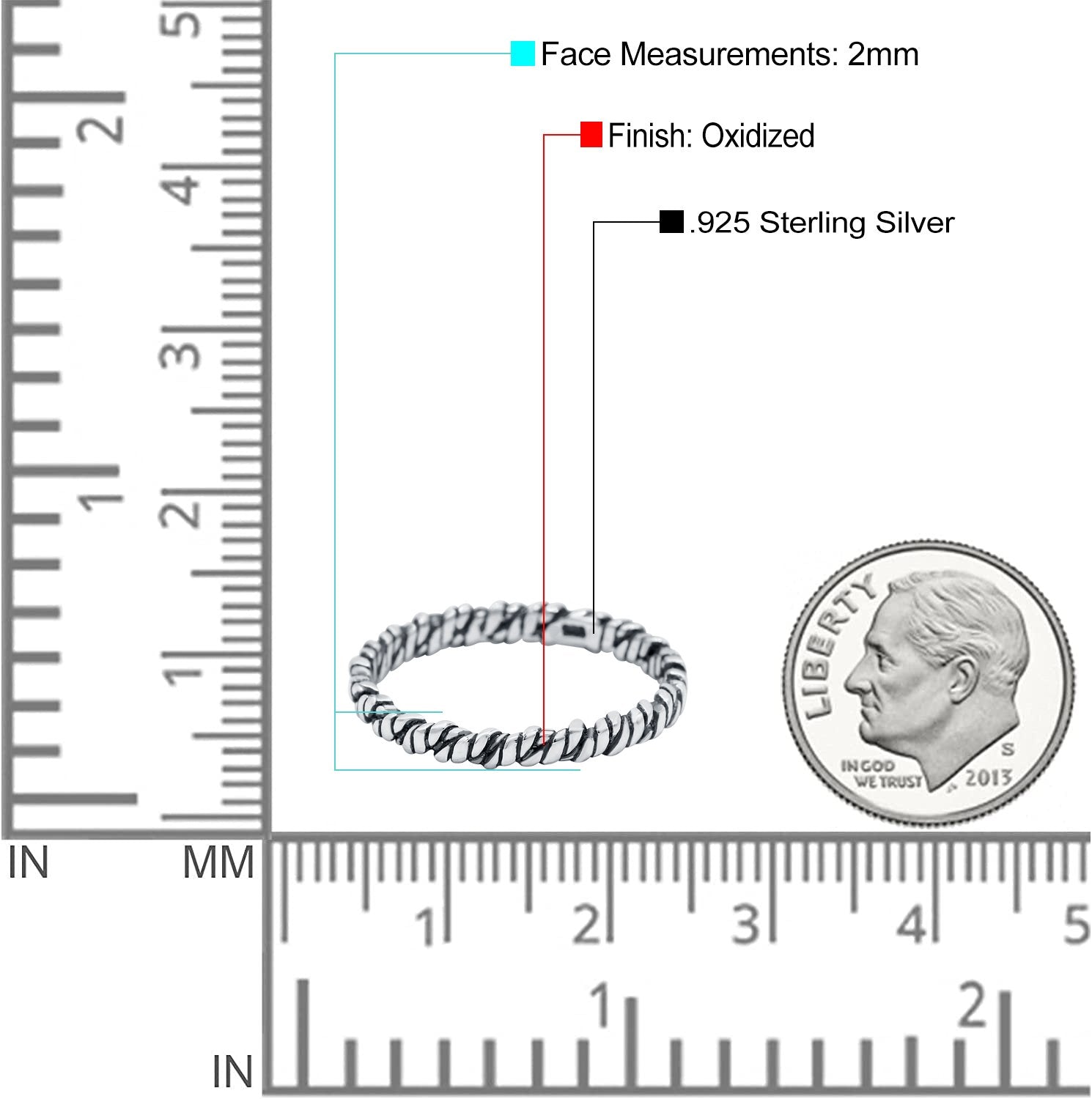 Thin Knot Oxidized Band Solid 925 Sterling Silver Thumb Ring (2mm)