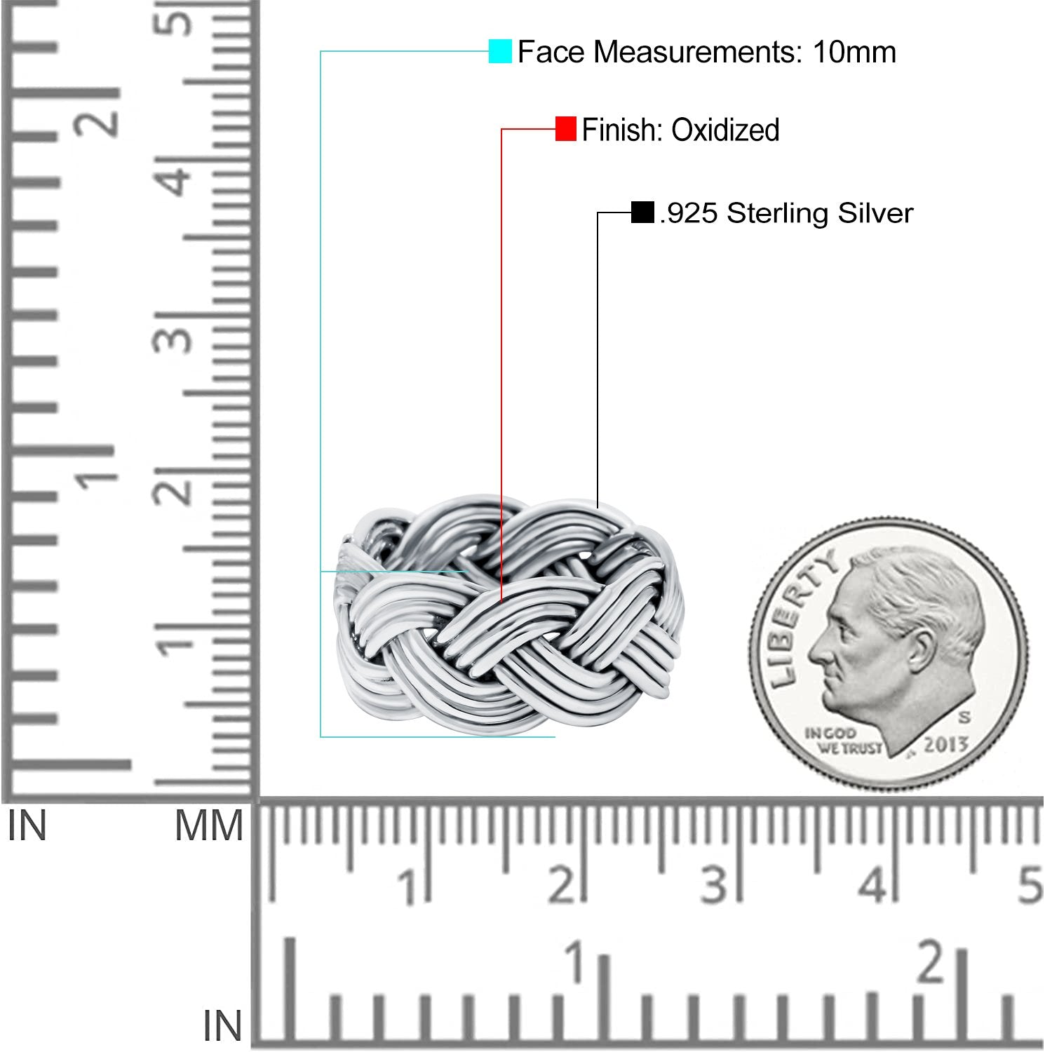 Celtic Braided Ring Oxidized Band Solid 925 Sterling Silver (10mm)