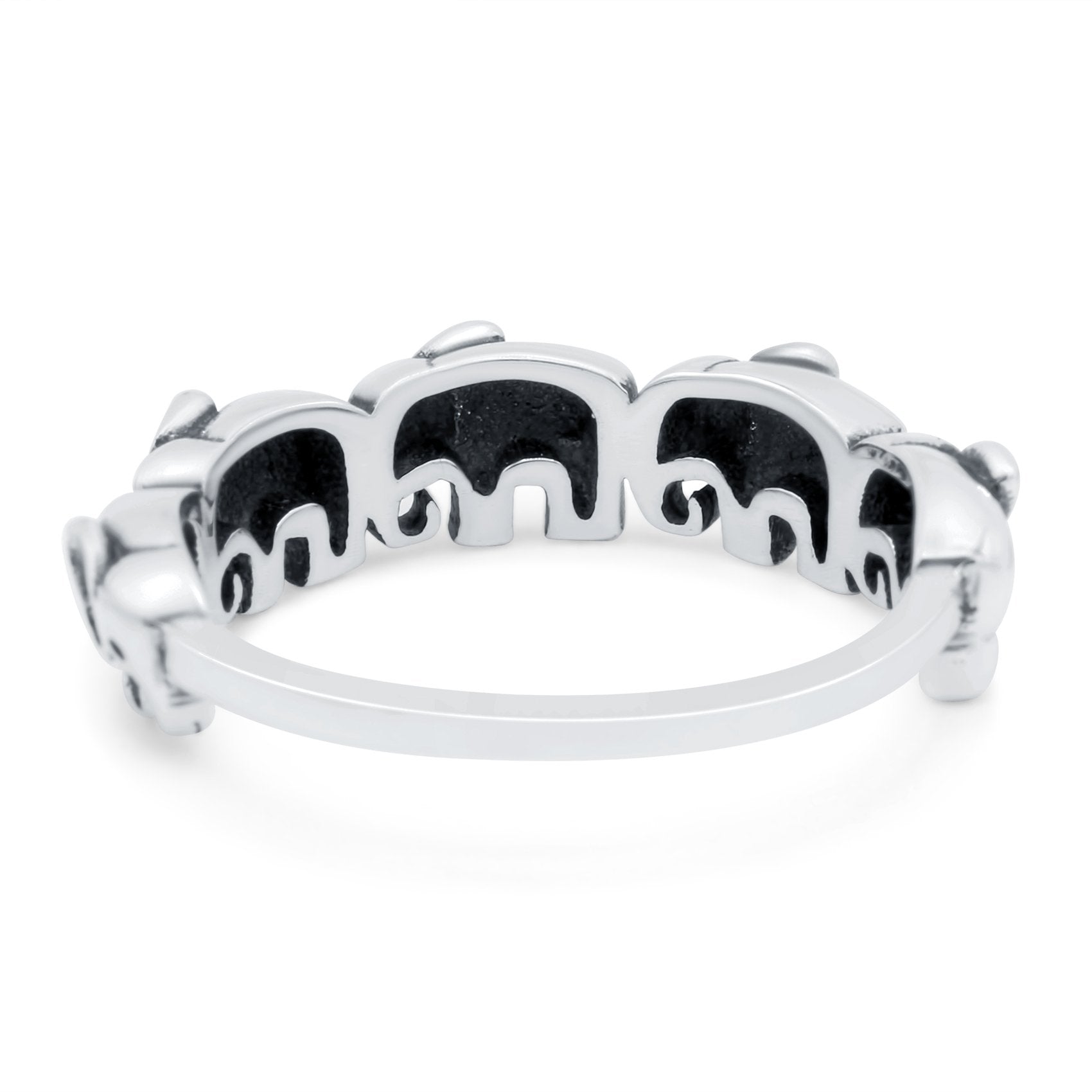 Elephants Oxidized Band Solid 925 Sterling Silver Thumb Ring (5.5mm)