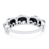Elephants Oxidized Band Solid 925 Sterling Silver Thumb Ring (5.5mm)