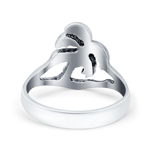 925 Sterling Silver Palm Tree Oxidized Tree of Life Round Ring Band Wh