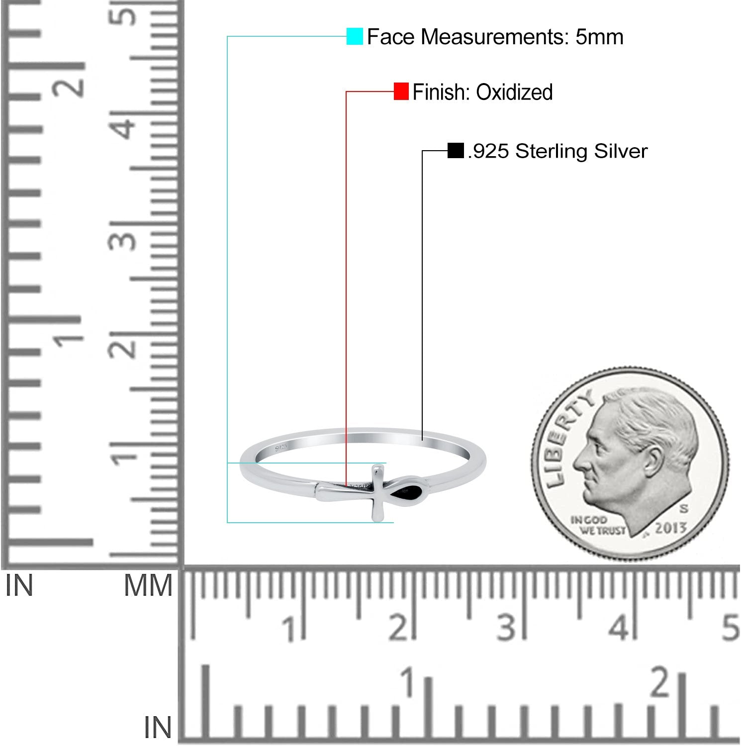 Cross Band Oxidized Thumb Ring Solid 925 Sterling Silver (5mm)
