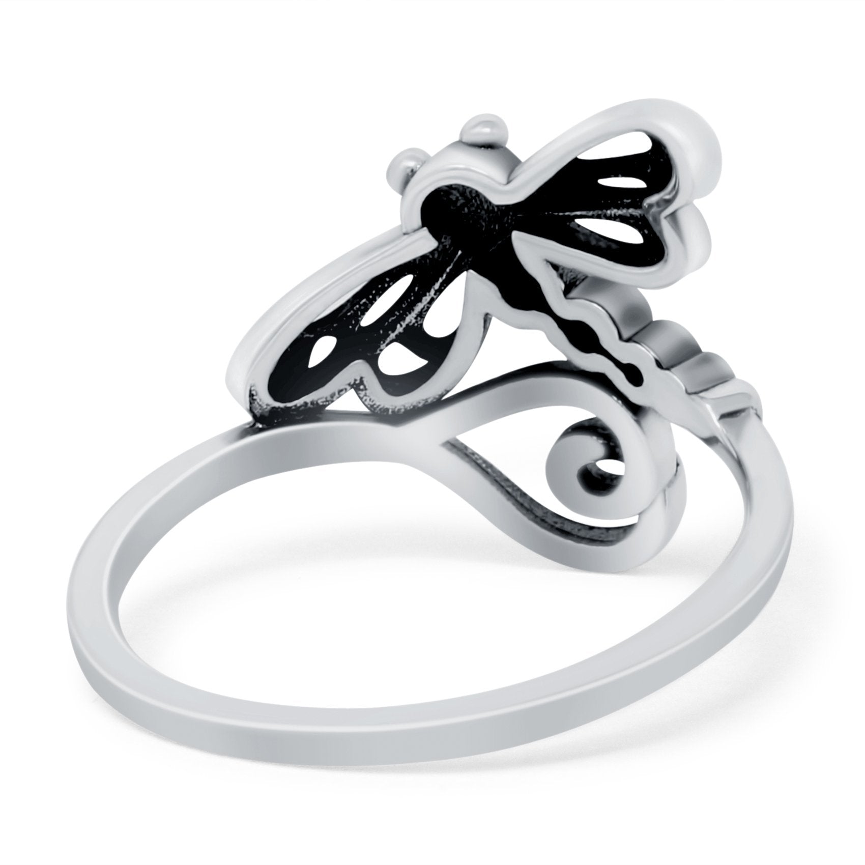Dragonfly Band Oxidized Solid 925 Sterling Silver Thumb Ring (15mm)