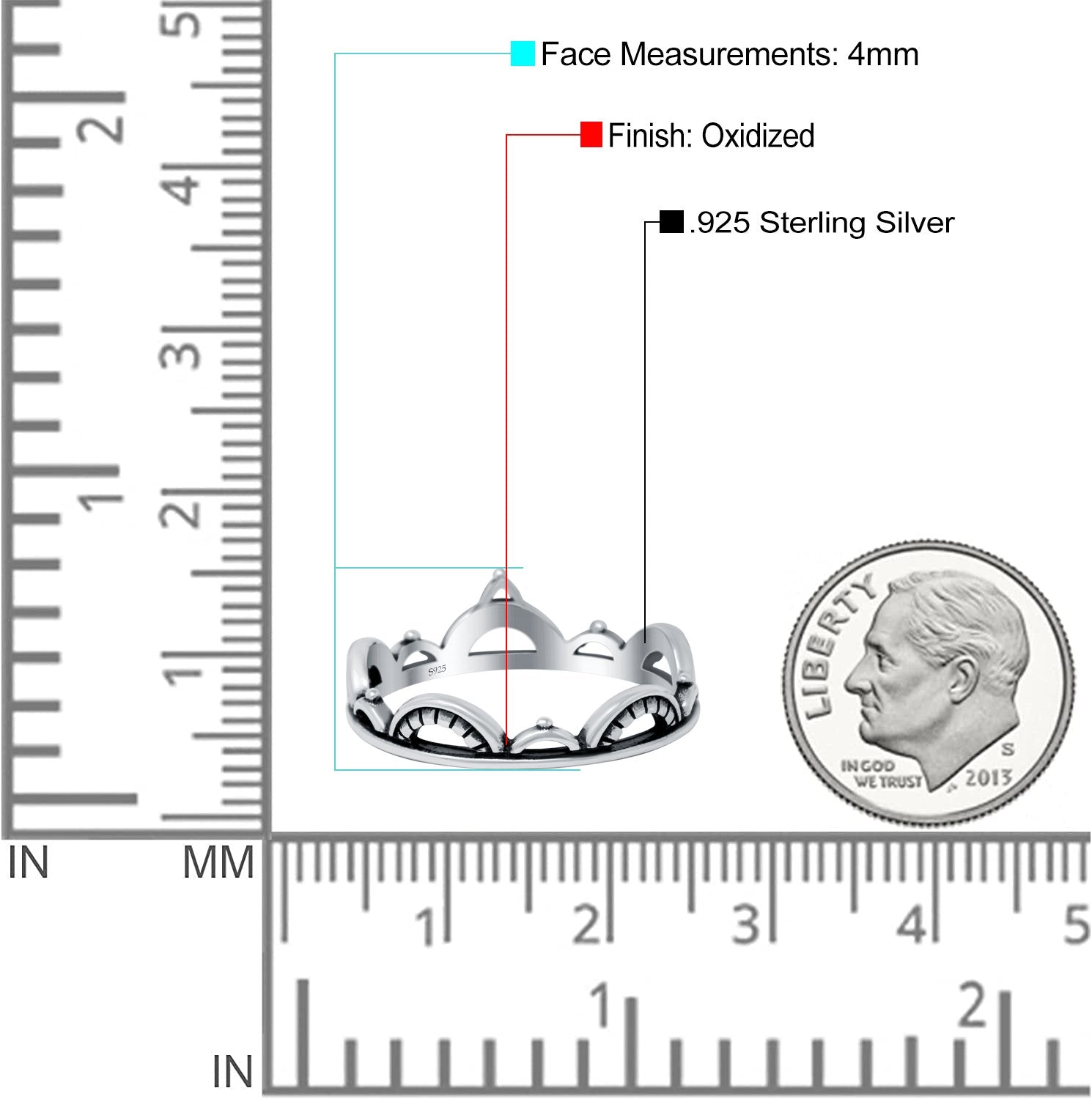 Semicircles Oxidized Band Solid 925 Sterling Silver Thumb Ring (4mm)