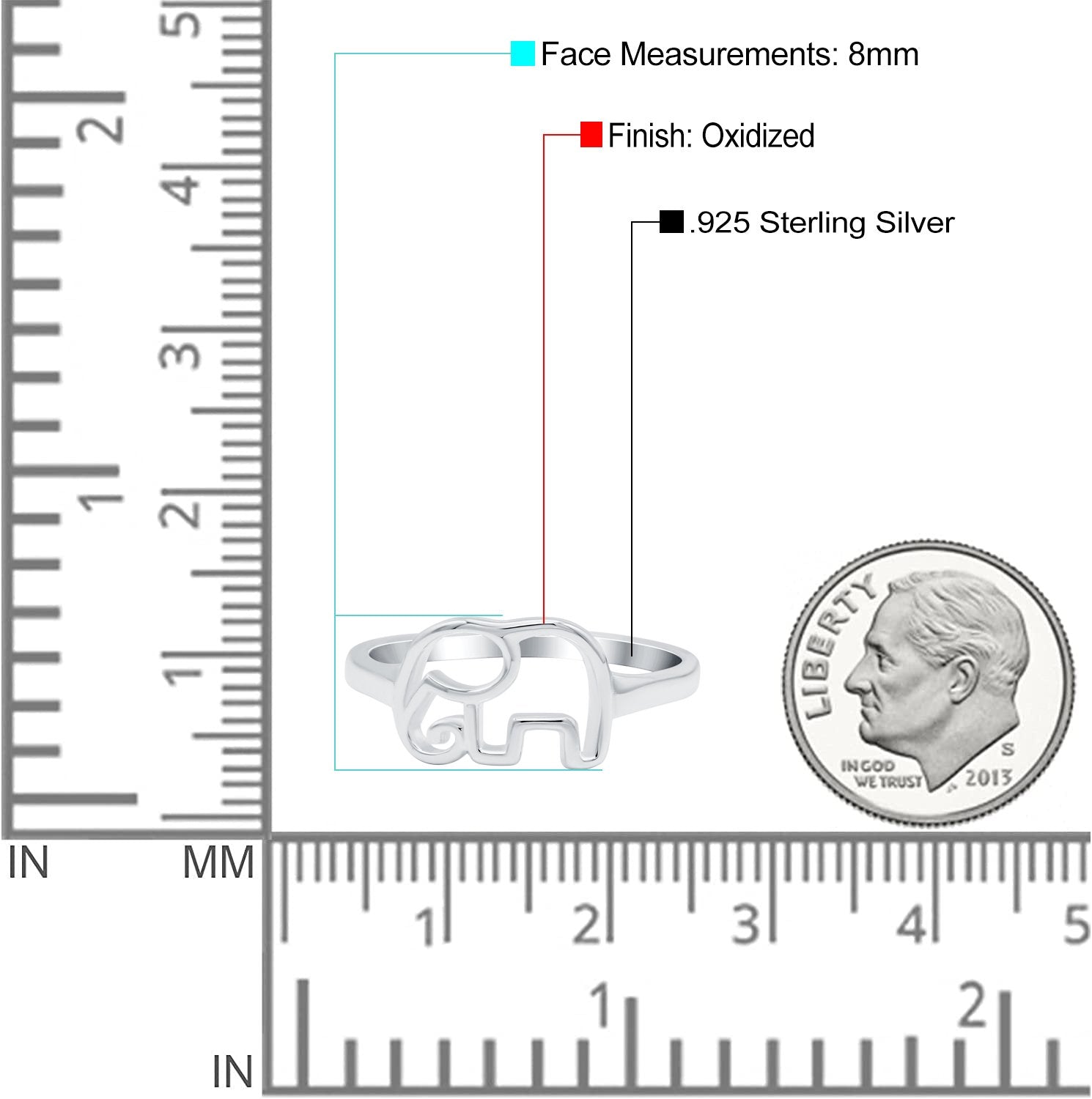 Elephant Band Oxidized Solid 925 Sterling Silver Thumb Ring (8mm)