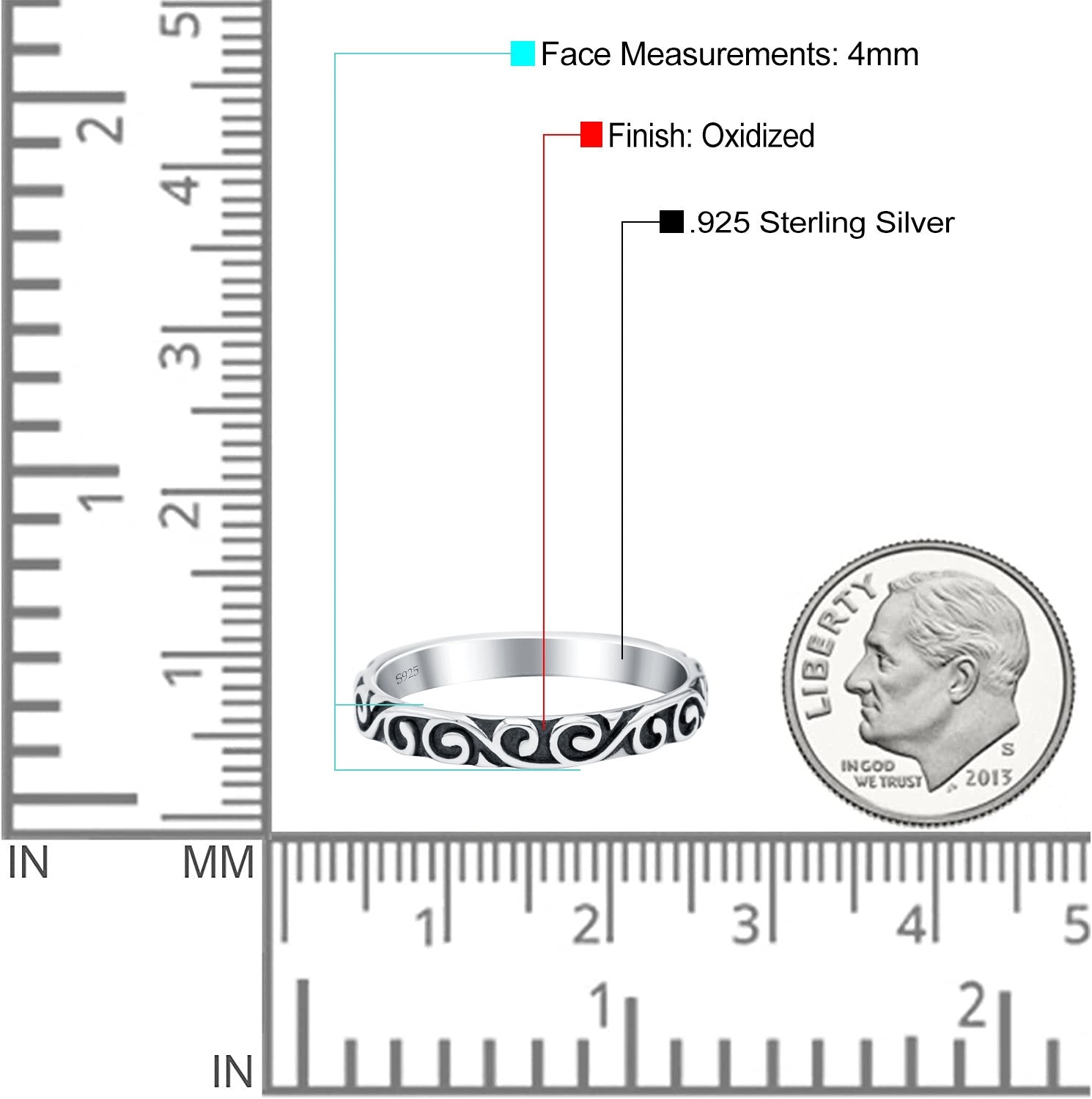 Swirls Oxidized Band Solid 925 Sterling Silver Thumb Ring (4mm)