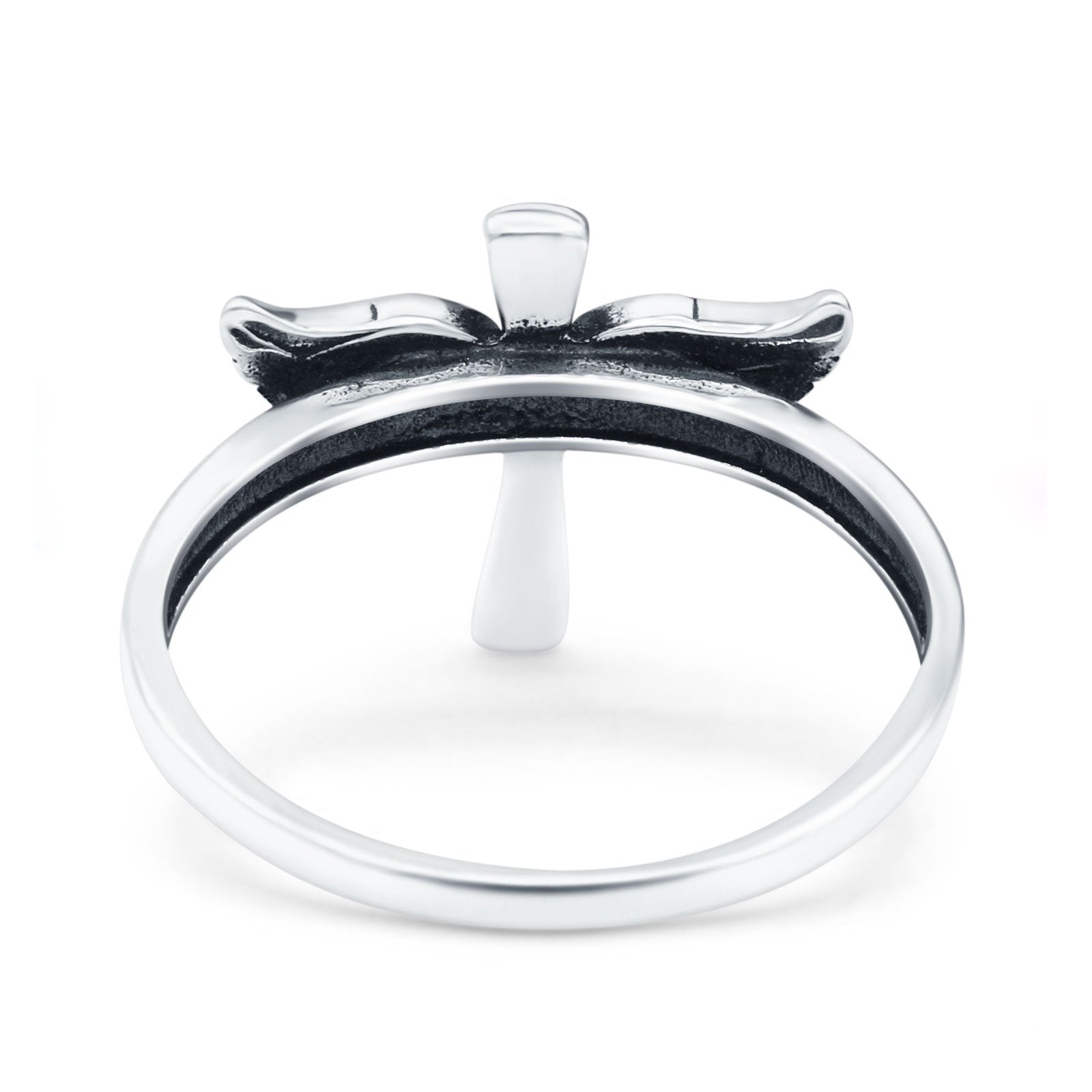 Cross Wings Oxidized Band Solid 925 Sterling Silver Thumb Ring (13.5mm)