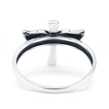 Cross Wings Oxidized Band Solid 925 Sterling Silver Thumb Ring (13.5mm)