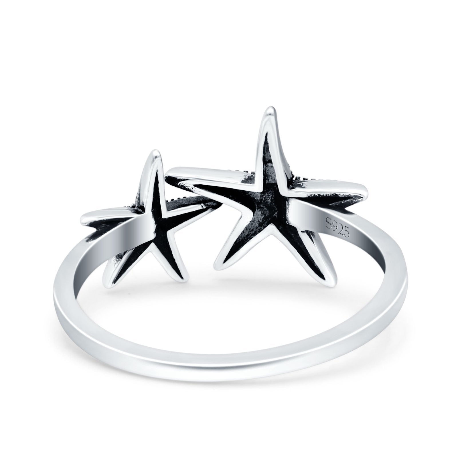 Starfish Oxidized Band Solid 925 Sterling Silver Thumb Ring (11.5mm)