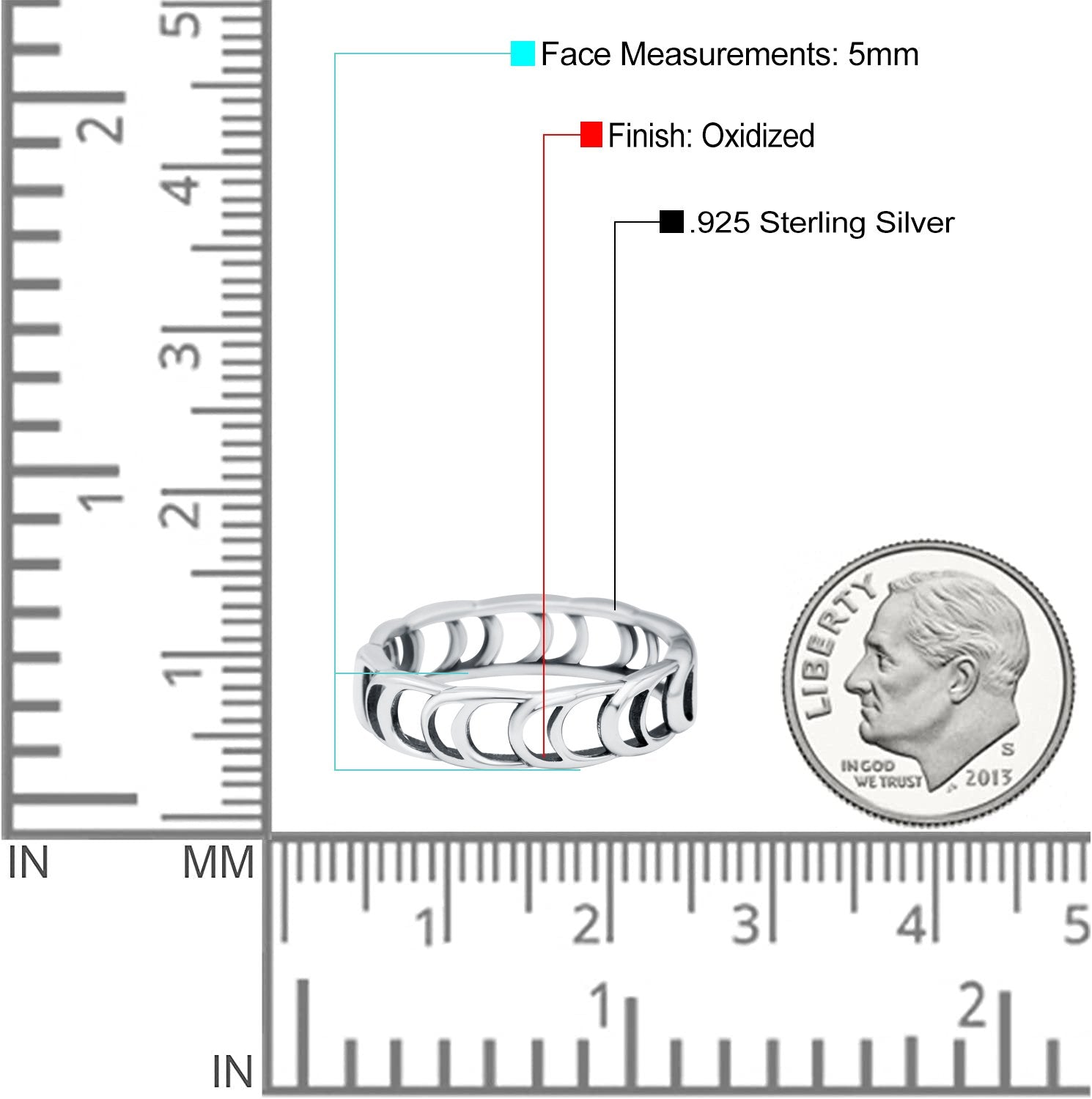 Crescent Moon Oxidized Band Solid 925 Sterling Silver Thumb Ring (5mm)