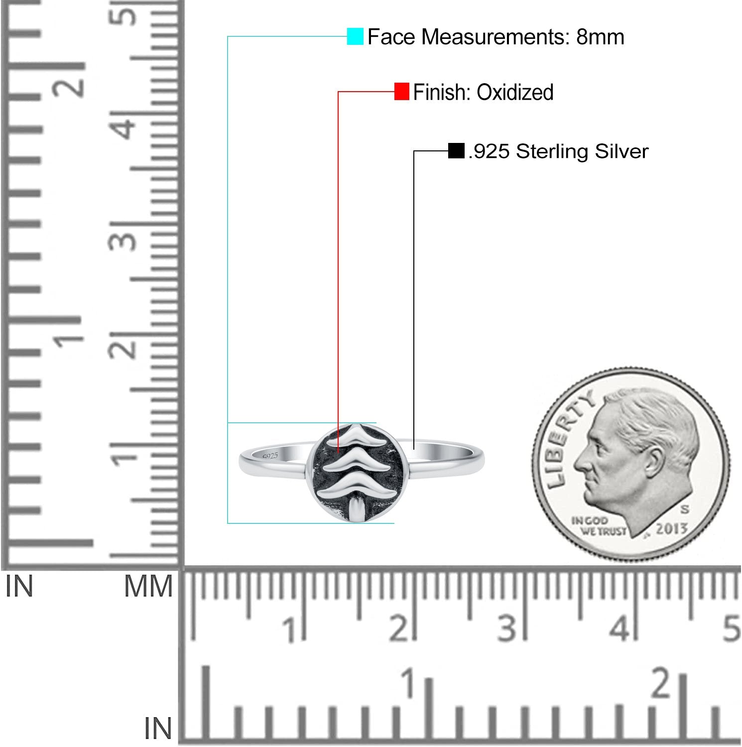 Tree Oxidized Band Solid 925 Sterling Silver Thumb Ring (8mm)