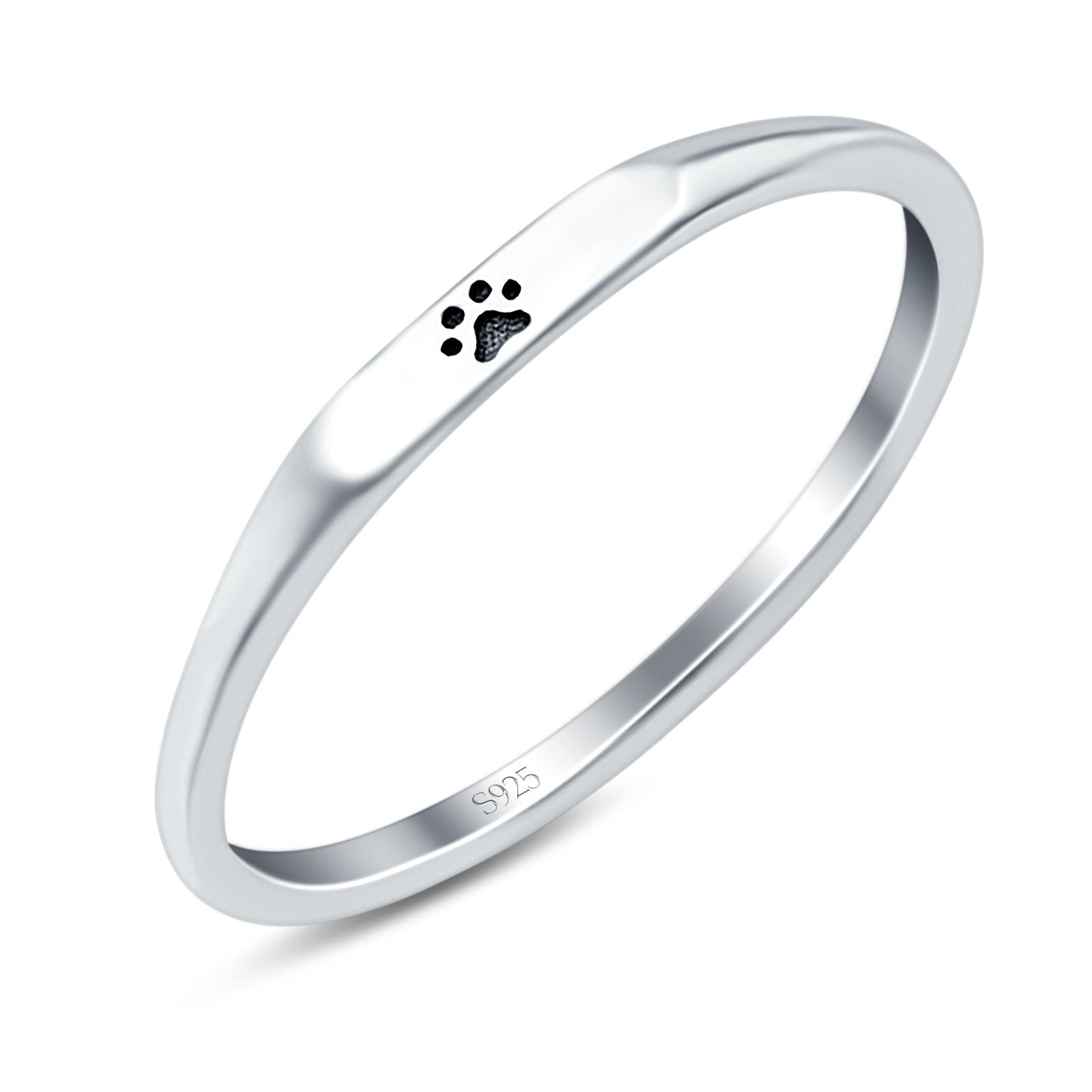 Paw Print Oxidized Band Solid 925 Sterling Silver Thumb Ring (2.2mm)