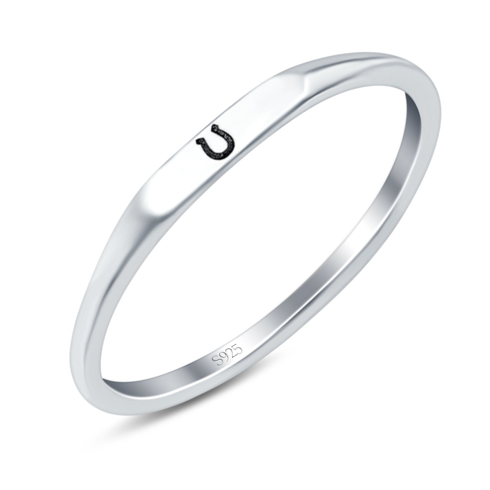 Lucky Horseshoe Oxidized Band Solid 925 Sterling Silver Thumb Ring (2.2mm)